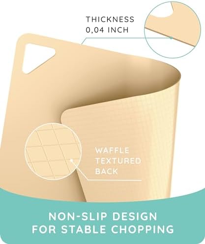 Extra Thick Flexible Cutting Boards for Kitchen, Cutting Mats for Cooking, Colored Cutting Mat Set, Non-Slip Cutting Sheets, Flexible Plastic Cutting Board Set of 3, Serving Utensils 15"x12"