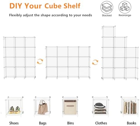 AWTATOS Closet Organizers, 12 Cube Storage Organizer, Transparent Twill
