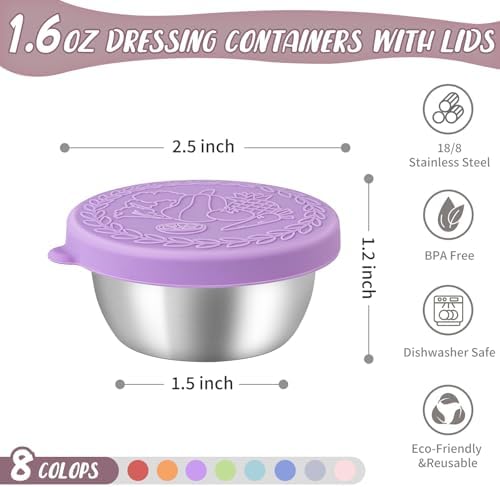 8 Pack - 1.6 Oz Small Salad Dressing Containers To Go, Sauce Cups with Lids