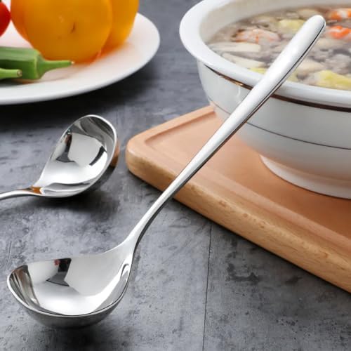 Soup Ladle, 2Pcs 304 Stainless Steel Ladle Spoon Small Gravy Soup Ladle Kitchen Utensil Cooking Serving Spoon for Cooking Buffet, Party, Kitchen(6.69inch+8.07inch)