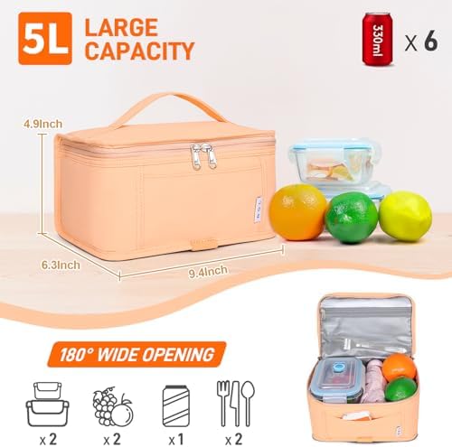 NOL Small Lunch Bag Mini Lunch Box Insulated Lunch Bag for Men/Women Leakproof Cooler Tote Bag Lightweight Nylon Waterproof Lunch Box For Work, Orange-1