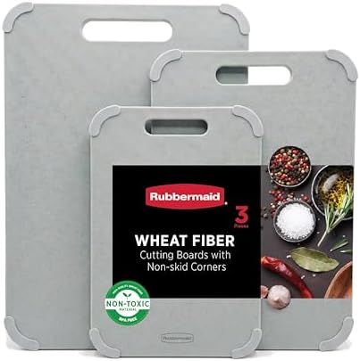 Rubbermaid 3pc Reversible Wheat Fiber Cutting Board Set | BPA Free Non Toxic Cutting Boards for Kitchen – Dishwasher Safe, Non-Slip Corners & Lightweight | For Meat, Veggies & Fruits