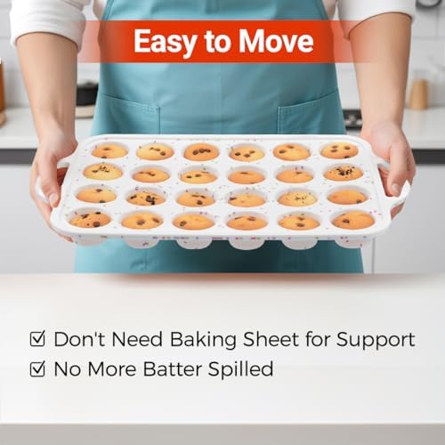 CAKETIME Silicone Mini Muffin Pan, Metal Reinforced Frame 24 Cups Cupcake Pan with Handle Nonstick for Baking Muffins, Cupcakes, Egg Bites