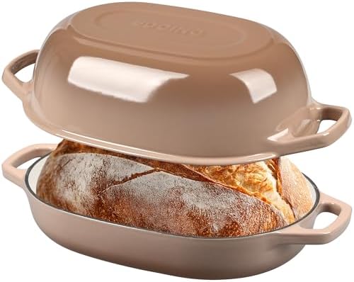 EDGING CASTING Enameled Cast Iron Oval Dutch Oven Pot with Lid, Dutch Oven for Sourdough Bread Baking, Oval Bread Pan, Bread Oven, Bread Dutch Oven, 7qt, Mocha