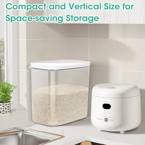 TBMax Large Rice Container 25 Lbs with Easy-Carrying Handles -12.7 Qt Flour Storage Container with Pop Up Lid & Hanging Hooks for Cleaner Use, Airtight Food Storage Bin for Kitchen Organization