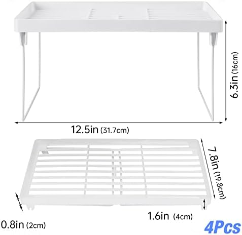 NiHome 4-Pack Stackable Plastic Kitchen Storage Shelf Foldable Rack, White