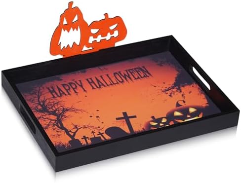 Krismax Halloween Decorations Decorative Serving Trays and Platters Pumpkin Tray - Snacks Bowl Candy Dish - for Breakfast, Lunch, Dinner, Appetizers - Food Tray