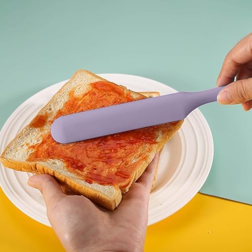 6 Pcs Silicone Jar Spatula Set, Sourdough Spatula, Long Handle Thin Spatulas for Baking, Cake Icing, Butter Cream Spreading, Jam Scraping (Purple, Pink, Green, Yellow, Orange, Black)