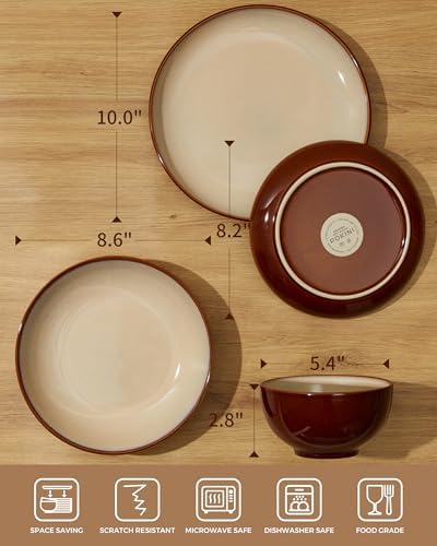 Pokini Stoneware Dinnerware Sets for 8, 32pcs Plates and Bowls Sets Dishes