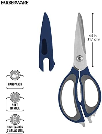 Farberware 4-in-1 Kitchen Scissors with Sheath, Navy and Grey
