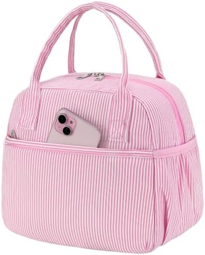 CAMTOP Lunch Box for Women Men Insulated Lunch Bag Lunch Tote Bag Leakproof Thermal Cooler Large Capacity for Travel Work School Picnic (Pink Stripe, Medium)