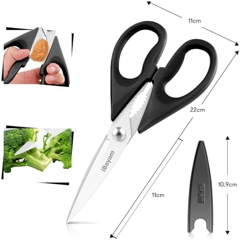 iBayam All Purpose Kitchen Shears with Protective Sheath, Black, 8.7 inch