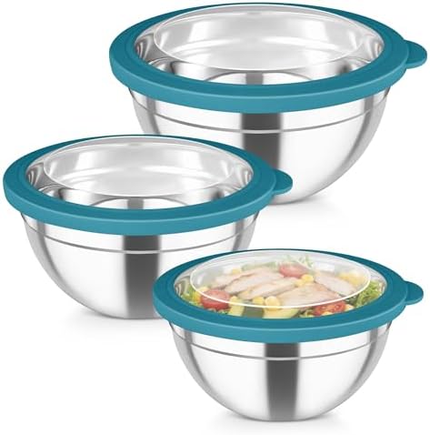 TeamFar Mixing Bowl Set, 4.5/3/1.5 QT Stainless Steel Nesting Salad Bowls
