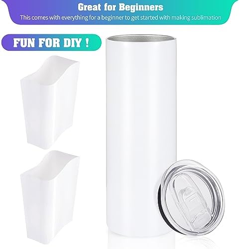 16 Pack Sublimation Tumblers Straight Skinny Tumbler Blanks Bulk 20oz for Heat Transfer, Individual Gift Boxed, Double Wall Insulated Tumbler with Shrink Wrap & Straws