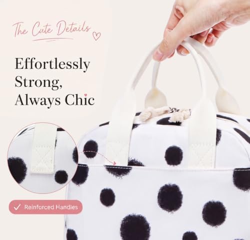 LOVELYWIND Lunch Box for Women, Insulated Lunch Bag, Black Dot Tote
