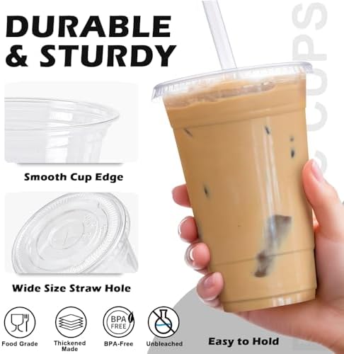 100 Pack 20 oz Plastic Cups, Clear Disposable Iced Coffee Cups