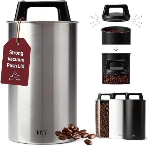 KIVY Vacuum Coffee Canister - Push Lid Preserves Coffee Aroma & Oil