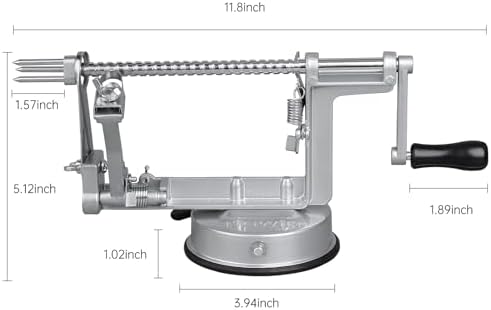 Apple Peeler Corer, Long lasting Chrome Cast Magnesium Alloy Apple Peeler Slicer Corer with Stainless Steel Blades and Powerful Suction Base for Apples and Potato(Grey)
