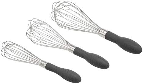 Amazon Basics Stainless Steel Wire Whisk Set for Cooking, Different Sizes, Easy to Hold Ergonomic Handle, 3 Piece, Black/Silver