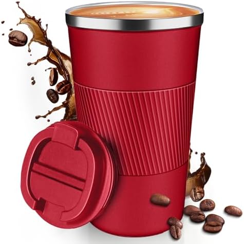 17OZ Travel Coffee Mug Insulated Coffee Cup with Spill Leak Proof Lid, Portable Stainless Steel Tumbler Reusable Hot and Cold Water Mug for Car, Daily, Camping- Red