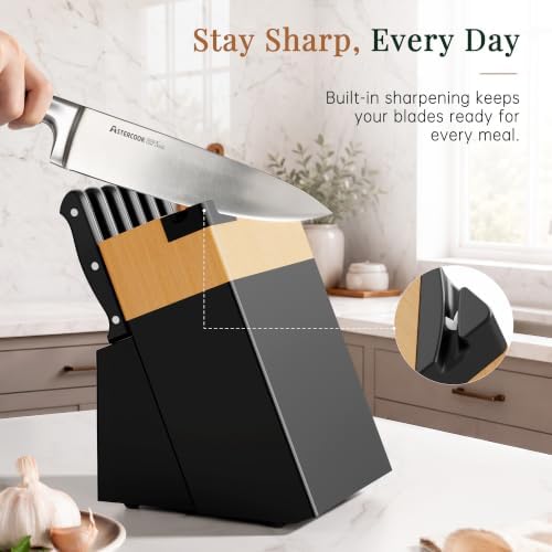 Astercook Kitchen Knife Set Full Tang with Block and Sharpener Elegant