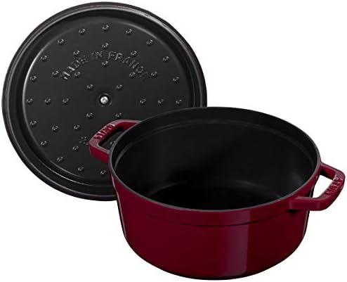 STAUB La Cocotte 6.75L Enamel-Coated Round Cast Iron Cocotte with Nickel Knob Lid - All Cooktops, Made in France, Bordeaux