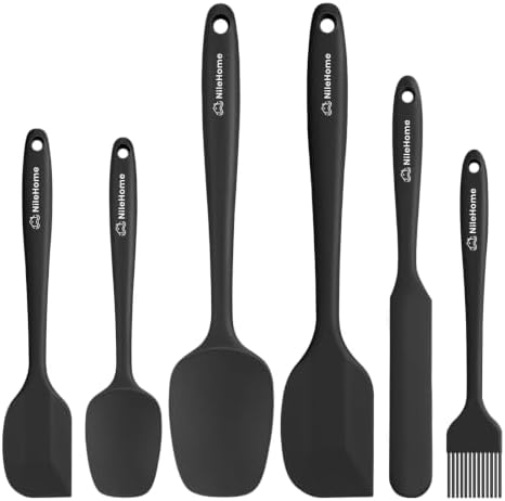 NileHome 6 Pieces Silicone Spatula Set with Silicone Brush,Mixing-Black