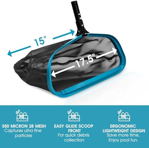 17.5" Aluminum Frame Pool Skimmer Rake Net, Deep Nylon Bag (No Pole)