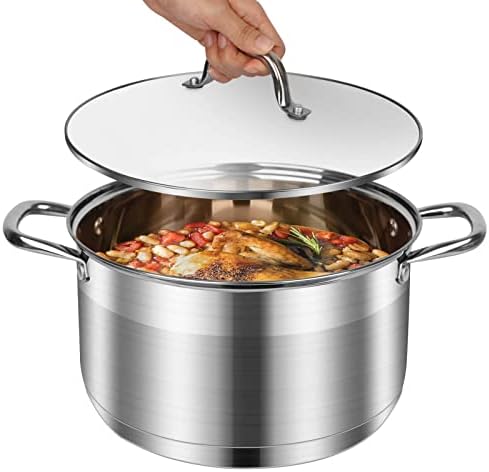 10 Quart Stock Pot, Stainless Steel Pot with Lid For Induction