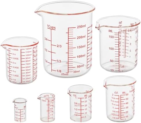 Ackers BORO3.3 Glass Measuring Cup Set, Beaker Style, 7-Piece