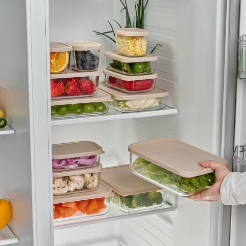 Glass Food Storage Containers with Lids — 12 Piece — 24.4 oz Glass with BPA-Free Leak Resistant Stackable Lids — Microwave, Oven & Dishwasher Safe — Ideal for Meal Prep & More - Cashew Cream