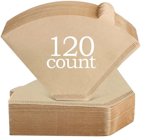 Niveaya 120 Count Coffee Filters #4, Unbleached Natural Brown Coffee Filters 8-12Cup, Disposable Cone Paper Fliters for Pour Over and Drip Coffee Maker