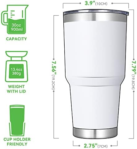 DOMICARE 30 oz Tumbler with Lid and Straw, Stainless Steel Tumblers Bulk, Insulated Vacuum Double Wall Travel Coffee Mug, Durable Powder Coated Tumbler Cups (White, 4)