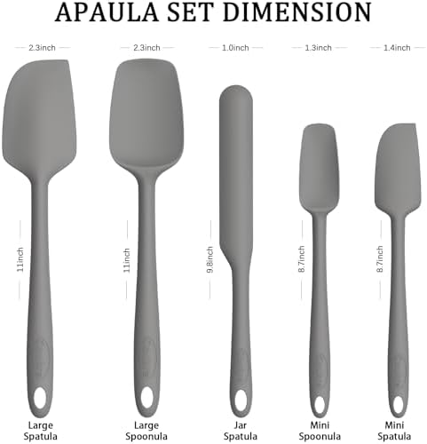 Coukre Silicone Spatula Set of 5,High Temperature Resistant, Food Grade Silicone, Dishwasher Safe, for Baking, Cooking (Pure Gray)