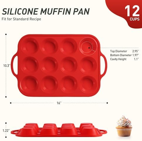 Socisen 12 Cups Silicone Muffin Pan with Metal Reinforced Frame Regular Size Cupcake Pan Tray Egg Bites Silicone Circle Cookie Molds Muffin Tin Tart Pans Baking Sheet Set for Breakfast Sandwiches