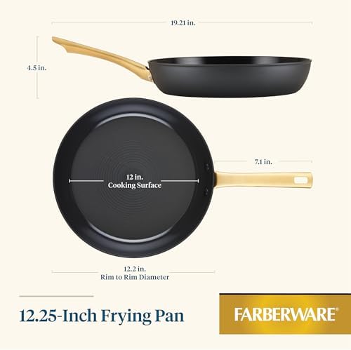 Farberware Forged Induction Ceramic Cookware Nonstick Frying Pan/Skillet, Dishwasher Safe, Suitable for All Stovetops, 12.25 Inch Fry Pan - Black and Gold