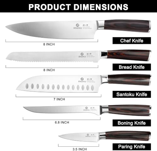 imarku 5PCS Kitchen Knife Set, Japanese Knife Set with Pakkawood Handle