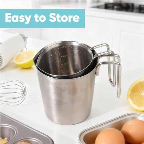 Newness 2-Pack Stainless Steel Measuring Cups Set, Metal Measuring Cup