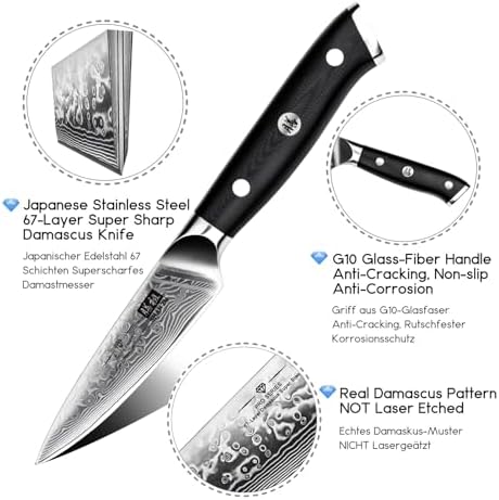 SHAN ZU 4 In Damascus Paring Knife, Professional Extra Sharp Kitchen Knife