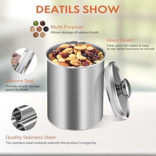 ENLOY 3-Piece Stainless Steel Food Storage Canister Set with Clear Lid