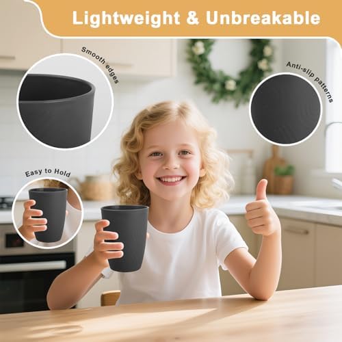 12oz Wheat Straw Cups Sets of 6, Plastic Cups Reusable (Black)