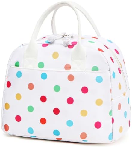 LOVELYWIND Lunch Box for Women, Insulated Lunch Bag, Colorful Dot Tote