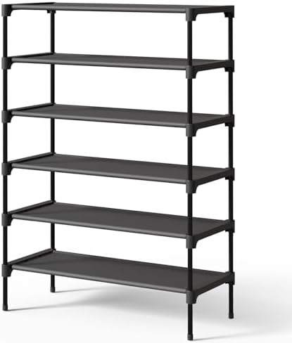 Kitsure Shoe Rack - Non-Woven Shoe Rack Shelf, 27.5" Wide - 6 Tier, Black