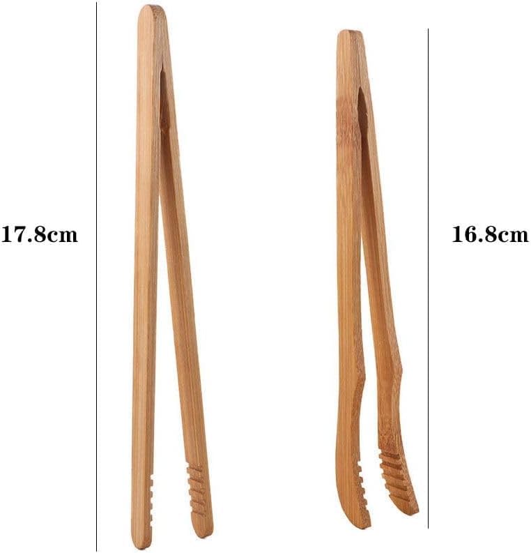 2Pcs Bamboo Toaster Tongs 6.6in/7in Long Tongs Food Clip Kitchen Tongs for Tea Bread Pickle BBQ Salad, Cooking and Holding, Cooking Tongs, Cooking Utensils(1 straight and 1 bent)