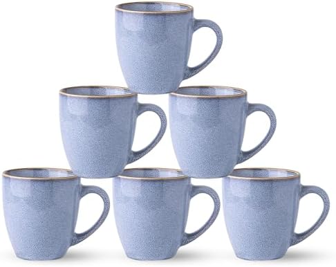 GBhome Ceramic Coffee Mugs Set of 6, 12oz Stoneware Coffee Mugs Set For Dad Mom Women MEN, Light Weight Ceramic Coffee Cups for Latte/Tea/Beer/Hot Cocoa, Dishwasher & Microwave Safe-Brunnera Blue