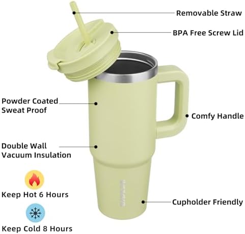 BJPKPK 30 oz Insulated Tumbler with Handle & Straw, Stainless Steel