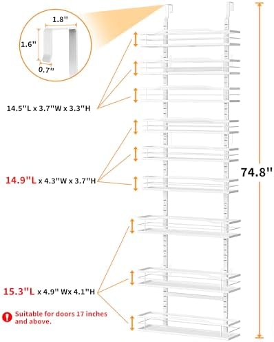 Moforoco White 9-Tier Over The Door Pantry Organizer, Pantry Organization And Storage, Metal Hanging Spice Rack Shelves Door, Home & Kitchen Essentials, Laundry Room Bathroom Organization