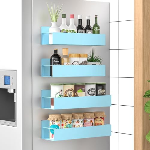 HuggieGems Metal Magnetic Spice Rack for Refrigerator Blue, 4 Pack