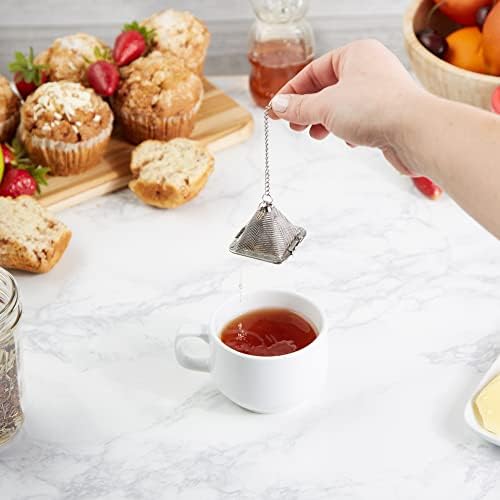 RSVP International Endurance Collection Mesh Loose Leaf Tea Strainer/Infuser Ball, 18/8 Stainless Steel and Dishwasher Safe, Pyramid, 1.75"