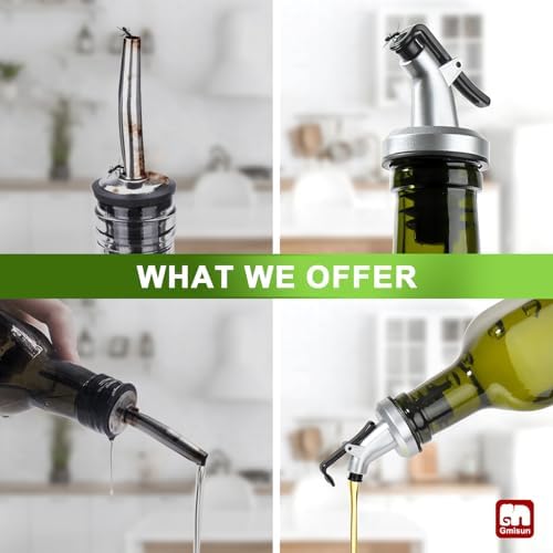 gmisun Olive Oil Dispenser Bottle for Kitchen, 2 Pack 17 Fl Oz Green Glass Oil Dispensers Bottles, Cooking Vegetable Oil Dispenser Container Cruet Set with Plastic Pourer Spout